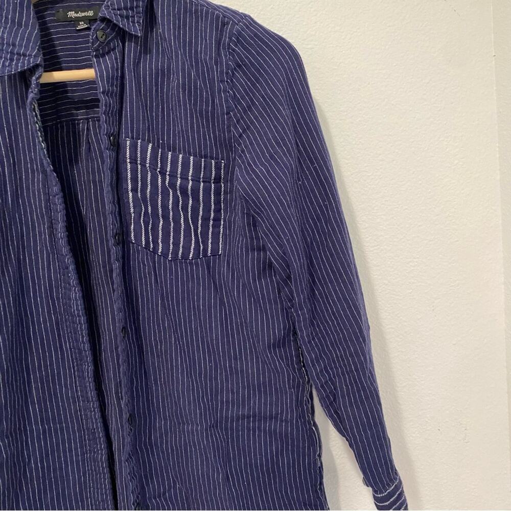 Madewell Women's Blue Striped Button Front Shirt sz XS - Picture 2 of 6
